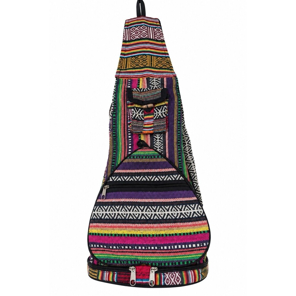 New Age Imports Nepal Cotton Boho Hippie Woven Sling Backpack Multicolor